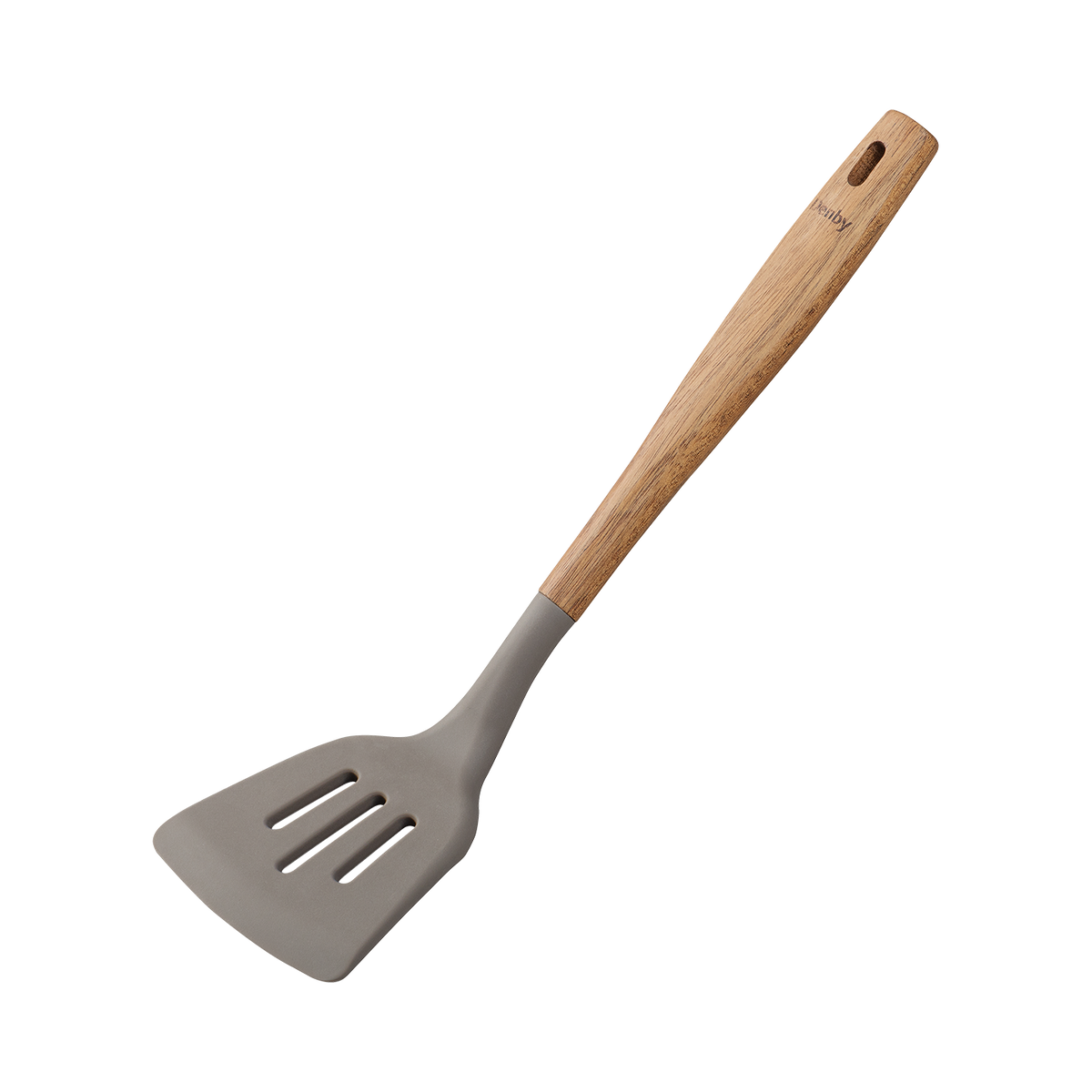 Acacia & Silicone Slotted Turner Grey