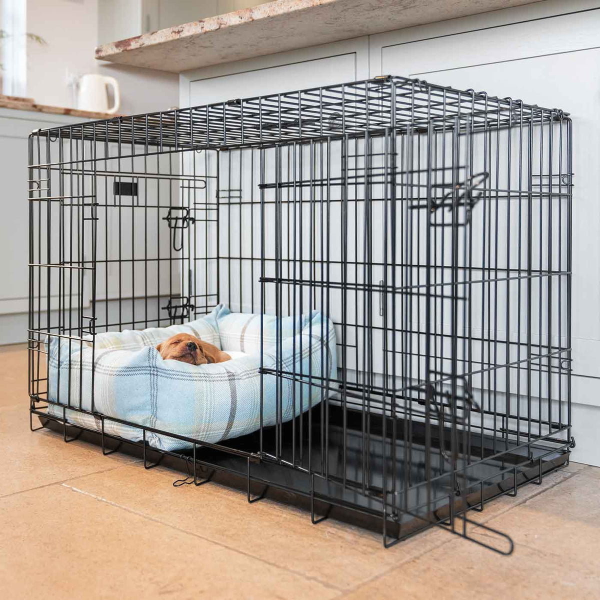Cozy & Calming Puppy Cage Bed in Balmoral Tweed