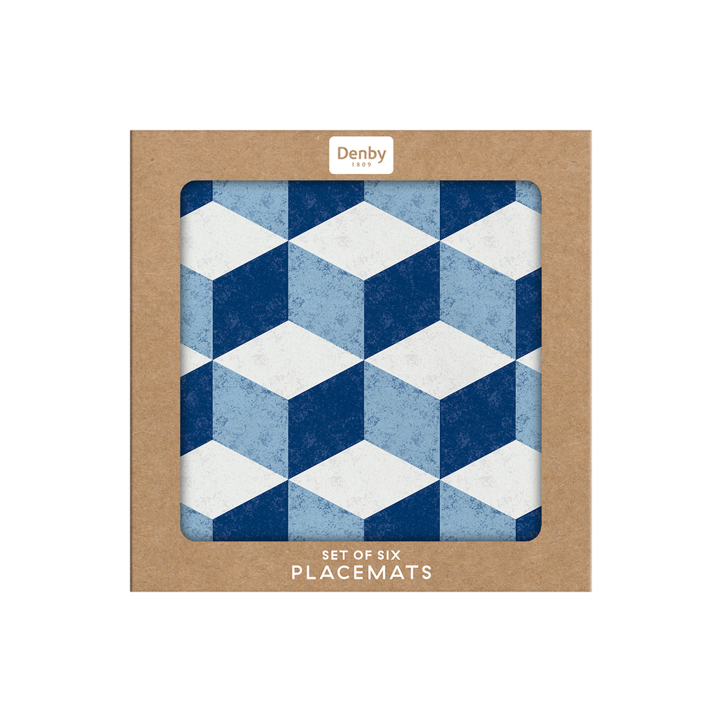 Blue Geometric Square Placemats - Set Of 6