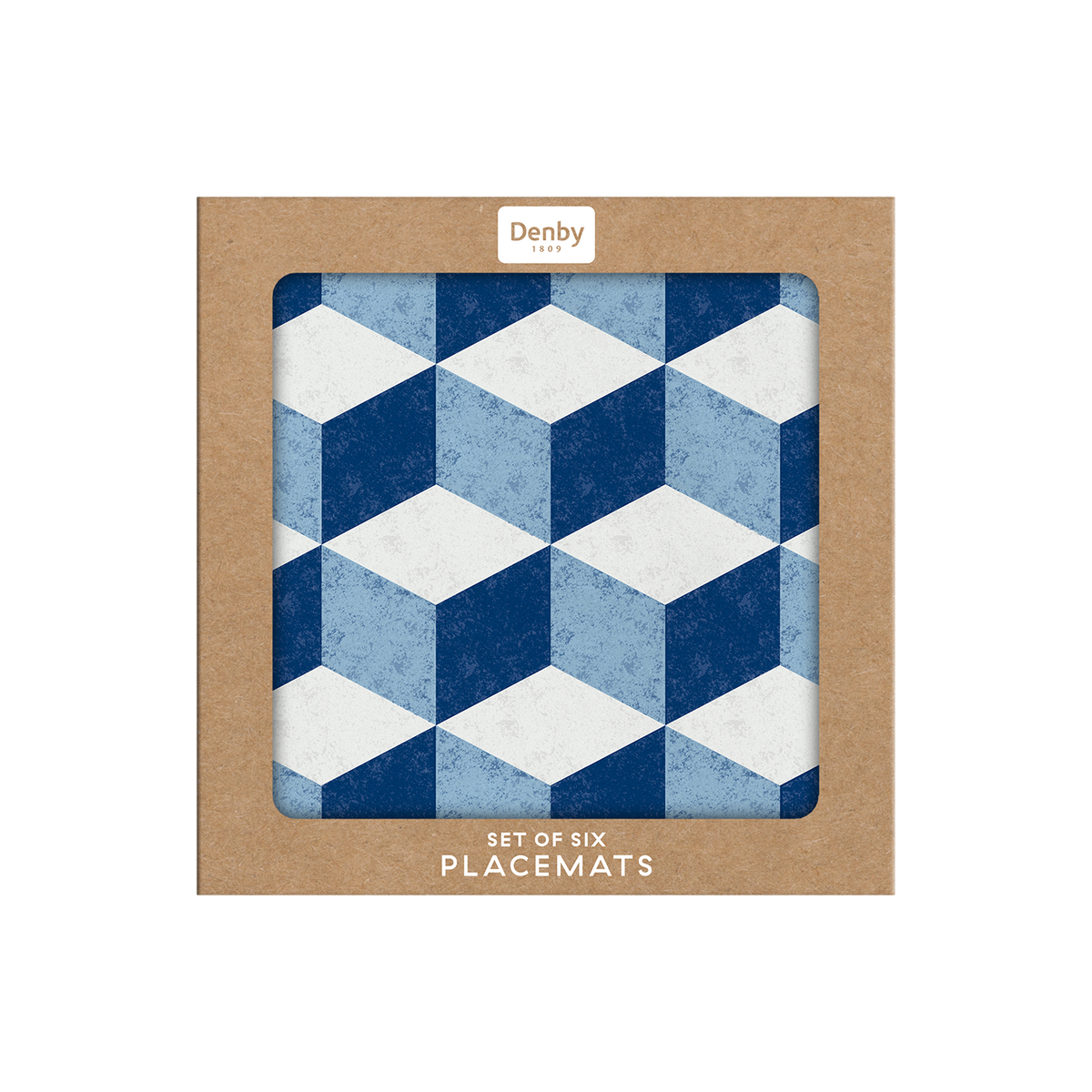 Blue Geometric Square Placemats - Set Of 6