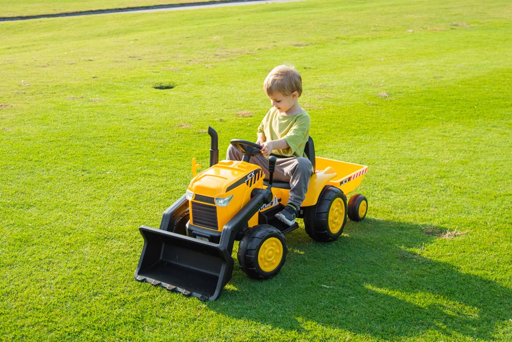 2026 12V Excavator Tractor Trailer Kids Ride On One Seater Electric Truck with RC and Wagon