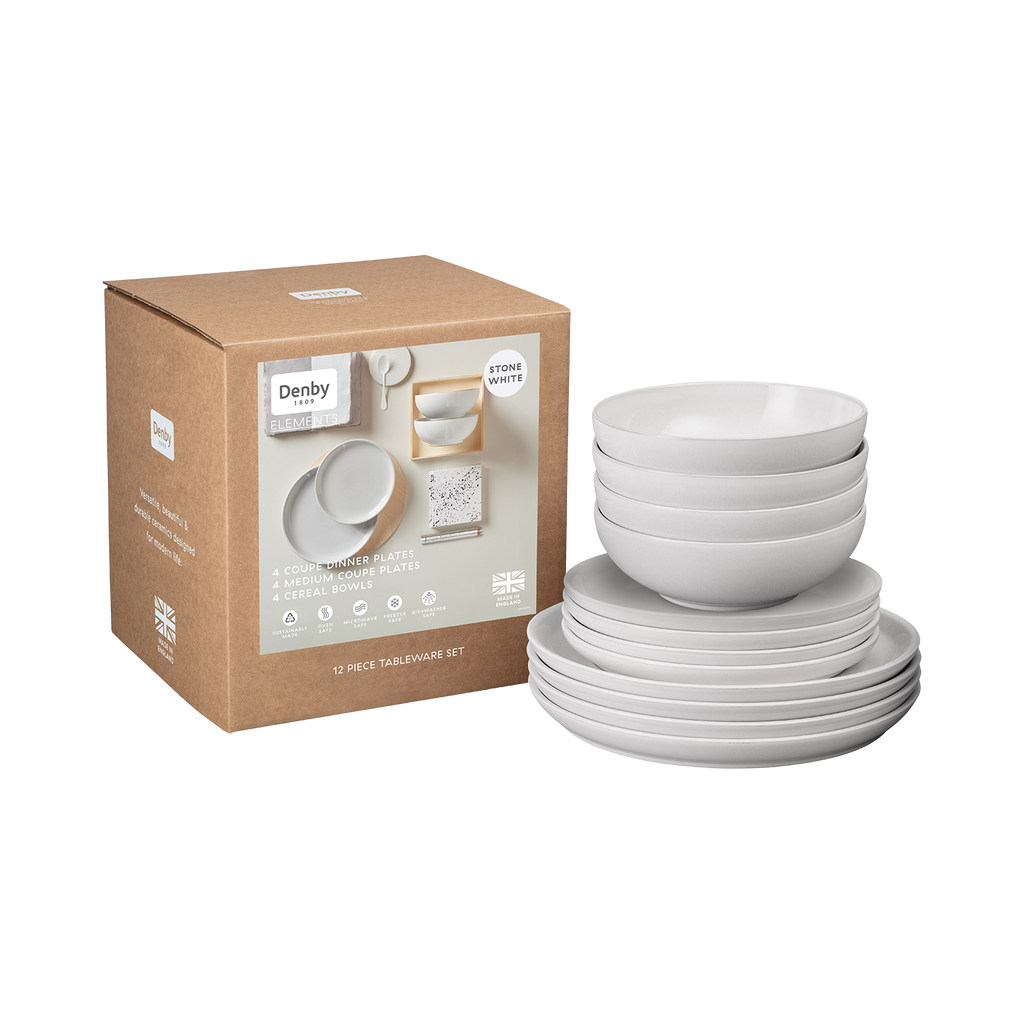 Elements Stone White 12 Piece Dinner Set