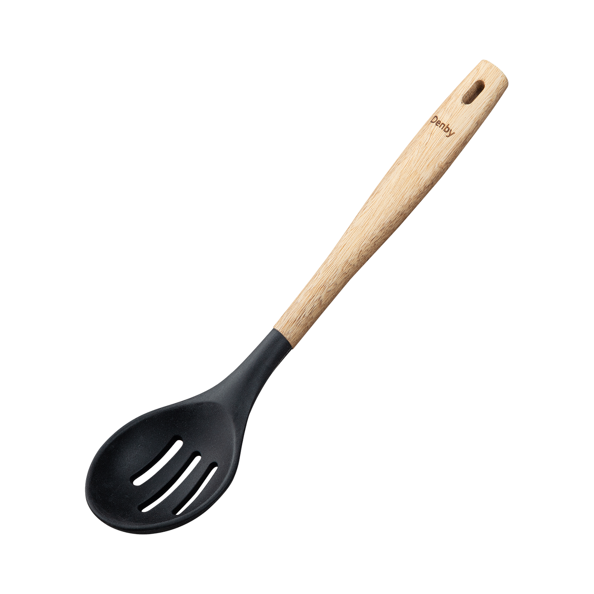 Acacia & Silicone Slotted Spoon Black