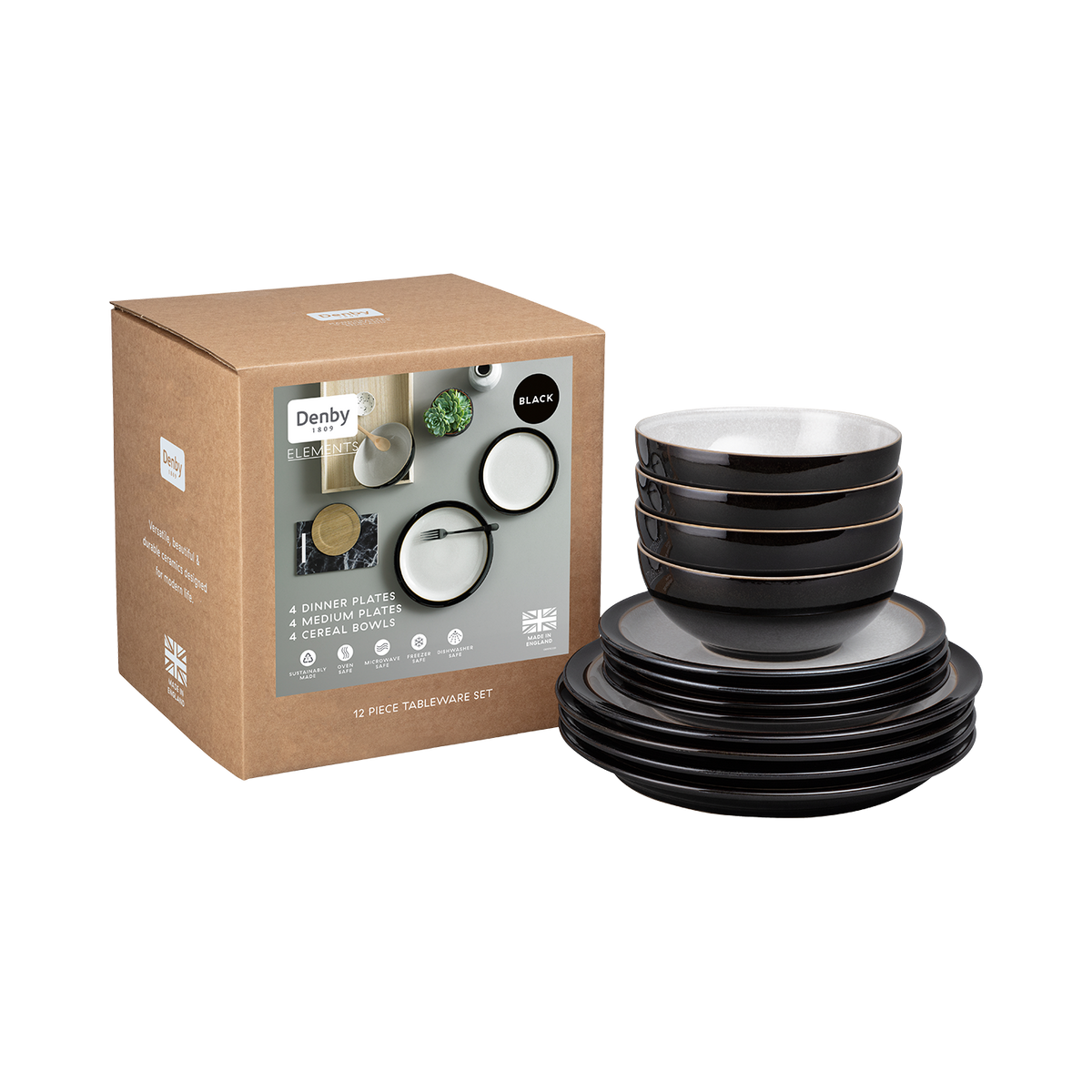Elements Black 12 Piece Dinner Set