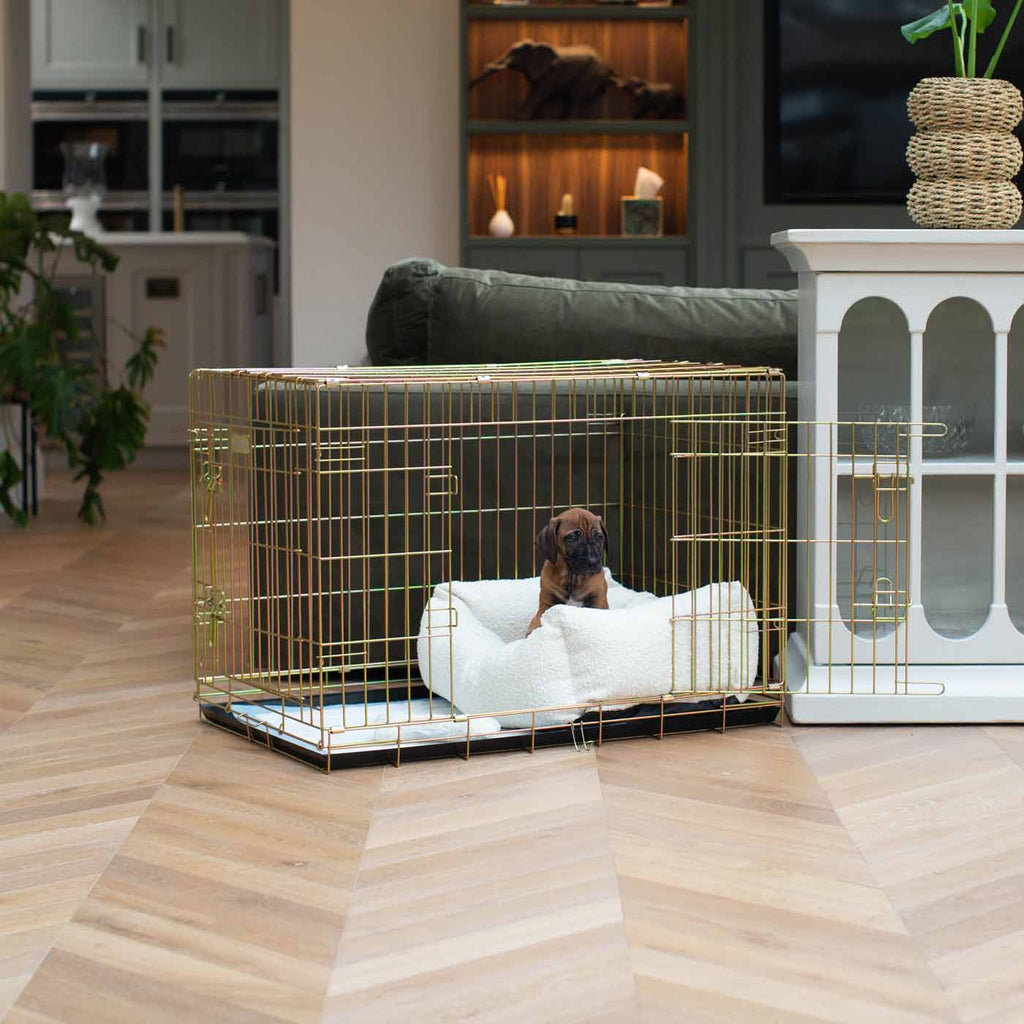 Cozy & Calming Puppy Cage Bed In Ivory Boucl