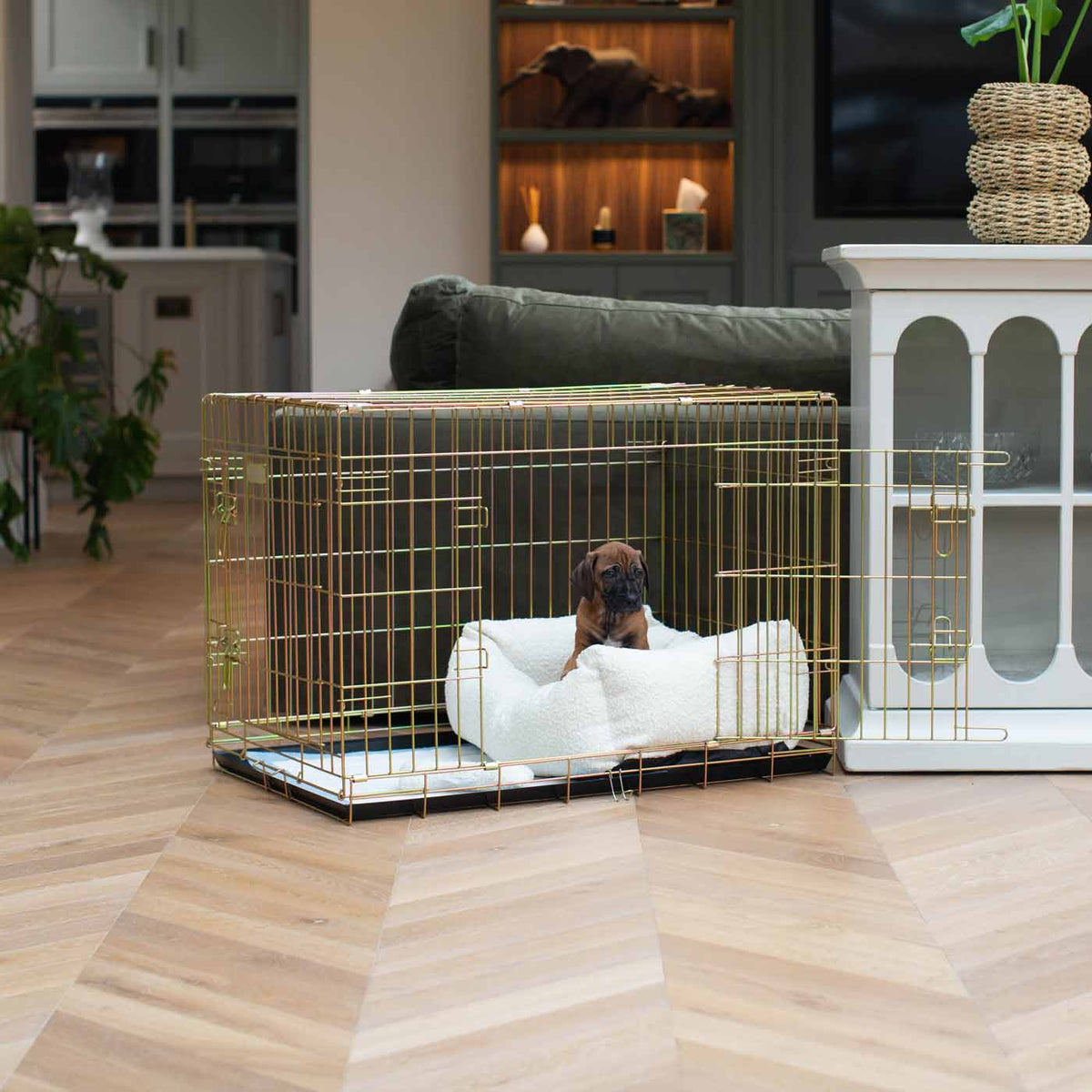 Cozy & Calming Puppy Cage Bed In Ivory Boucl