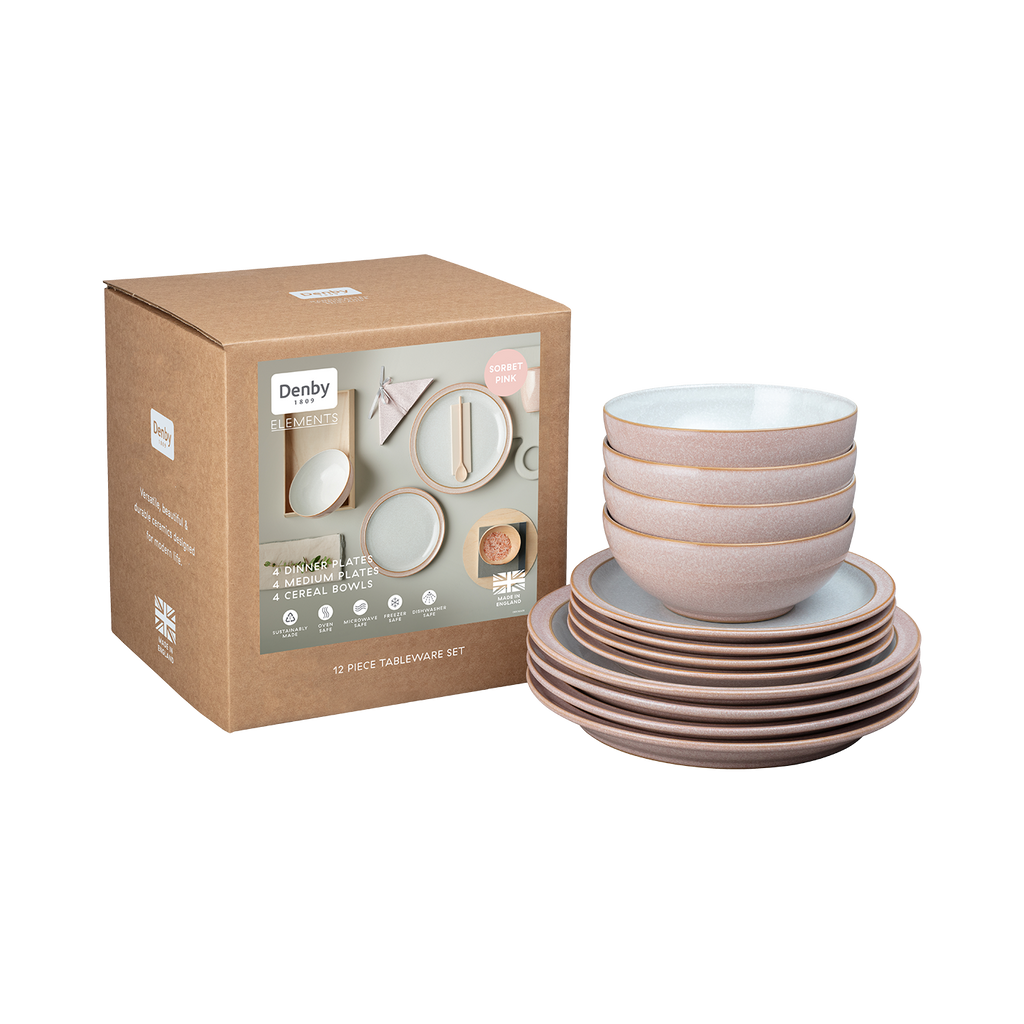Elements Sorbet Pink 12 Piece Dinner Set