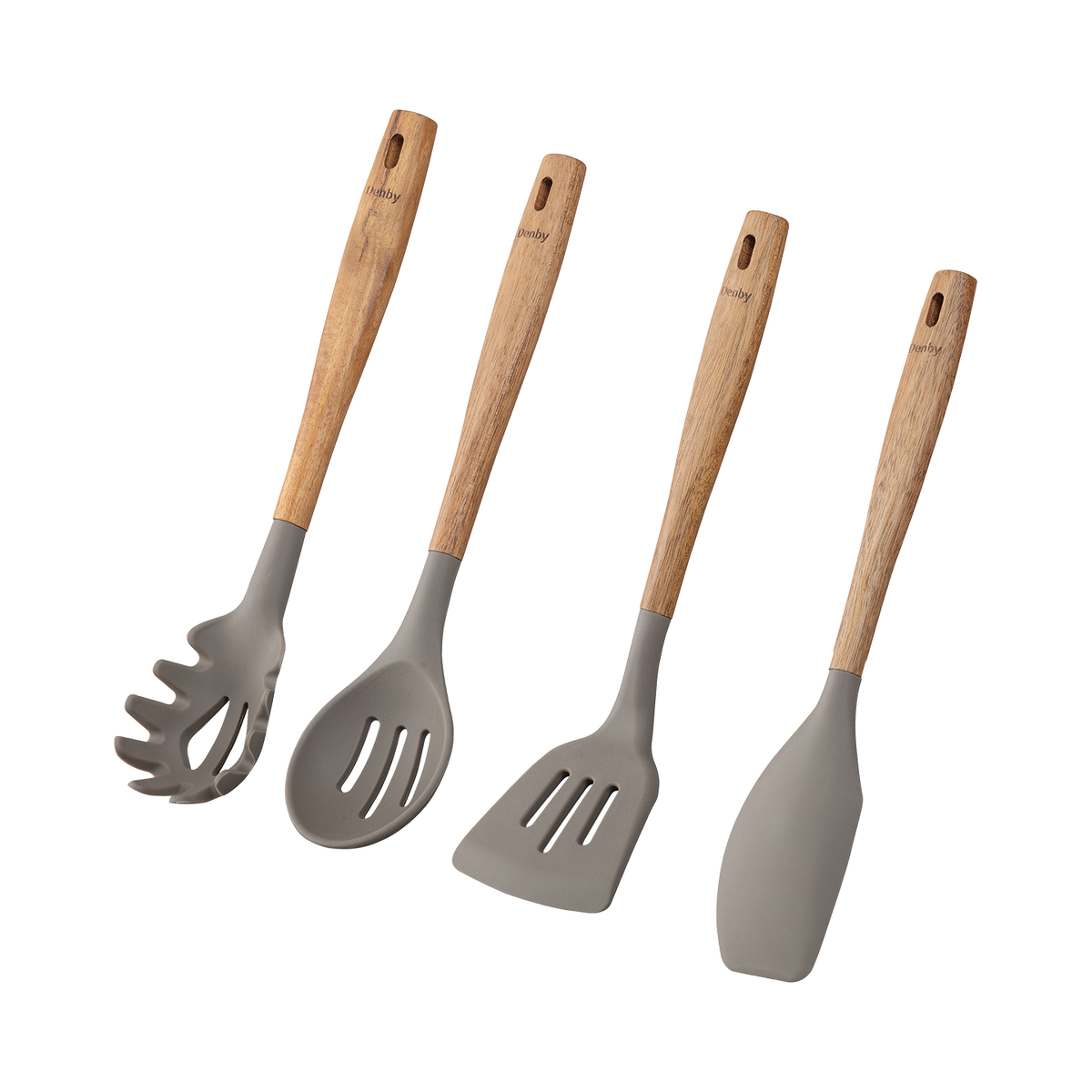Acacia & Silicone Grey Four Piece Utensil Set