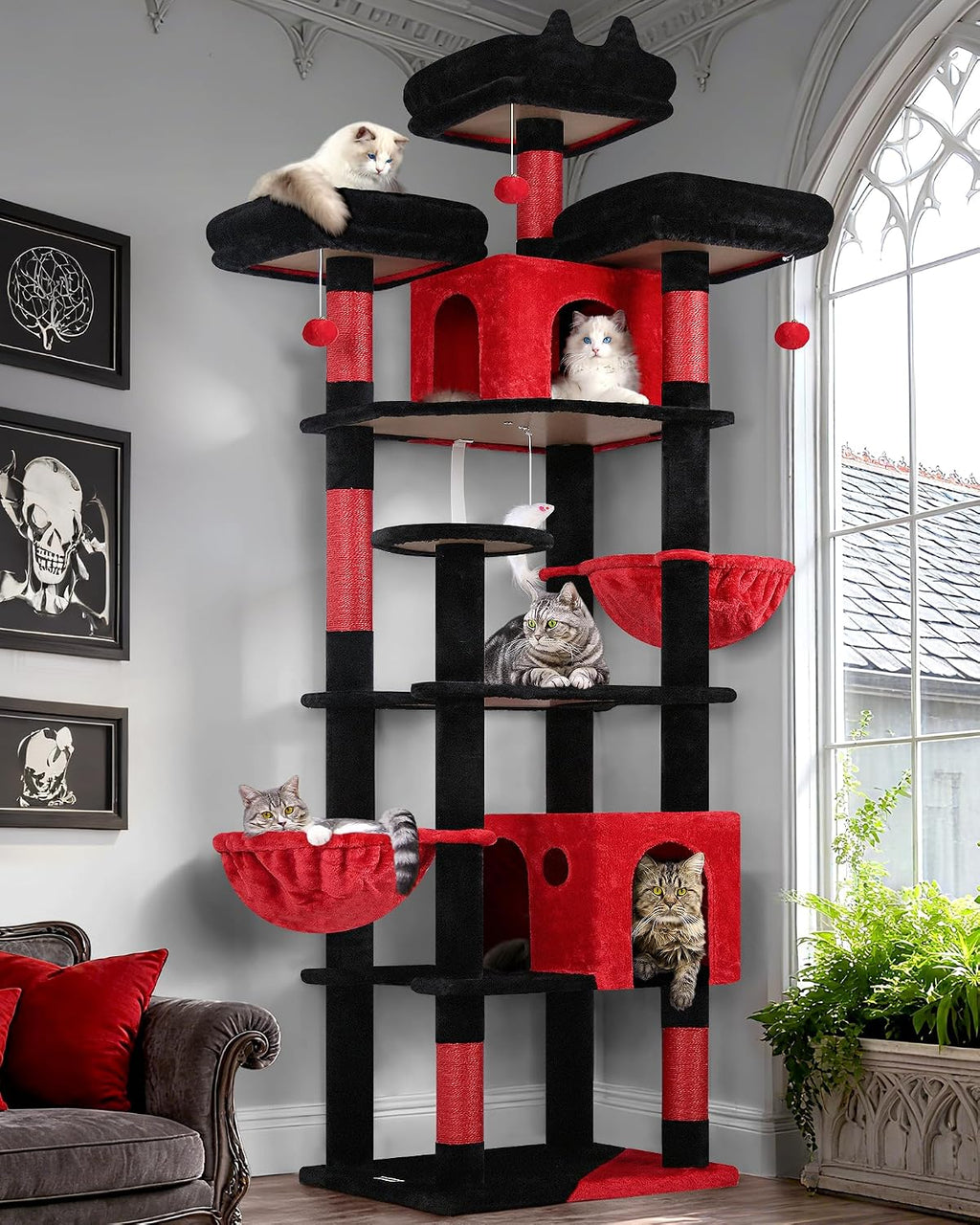 Globlazer Cat Tree Tower for Multiple Adult Cats, 82in, F82, Dark Grey