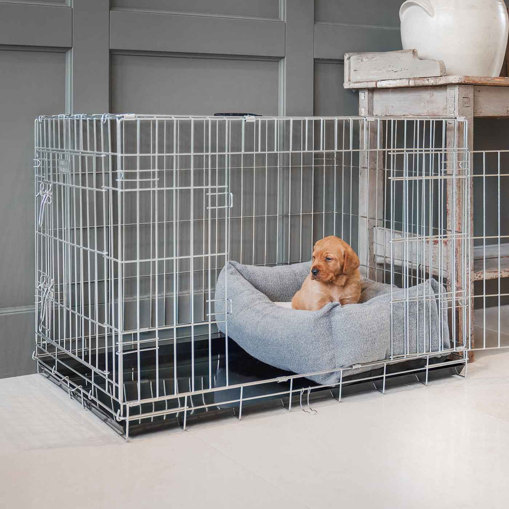 Cozy & Calming Puppy Cage Bed in Herringbone Tweed