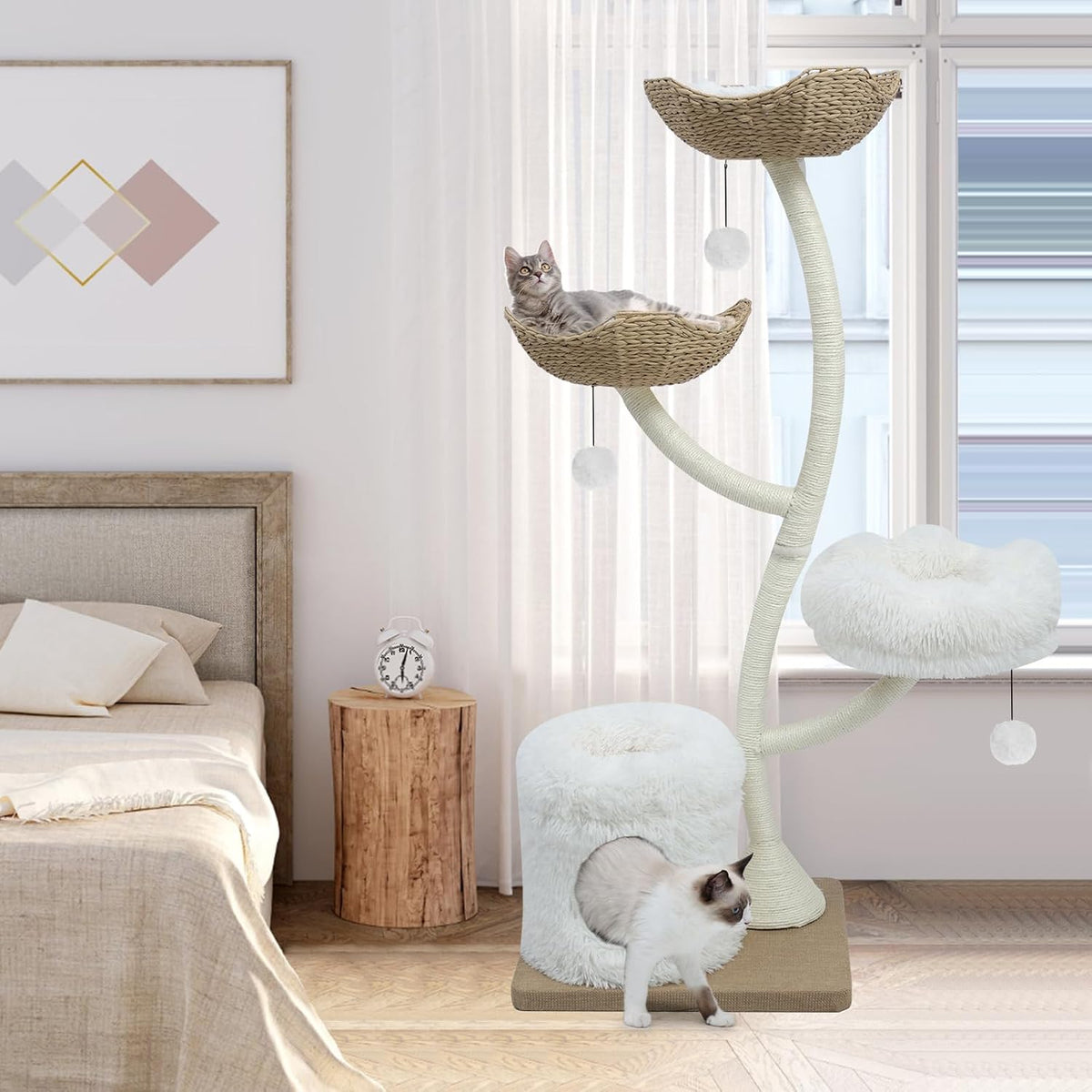63" Tall Cat Tree Tower for Indoor Cats, Multi-Level Large Cat Climbing Furniture with Scratching Posts, Soft Perch, Cozy Cave, and Hanging Toys