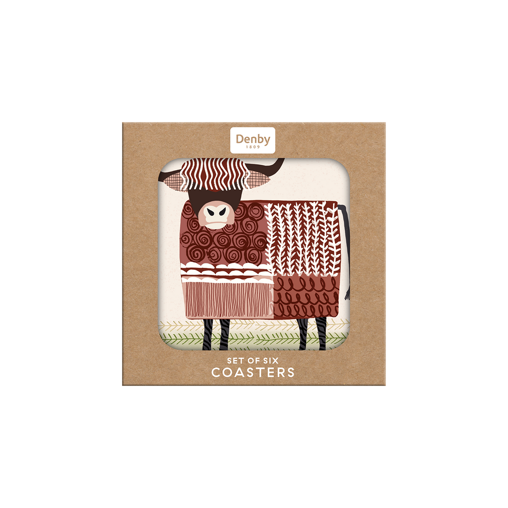 Denby Highland Cow Set Of 6 Coasters