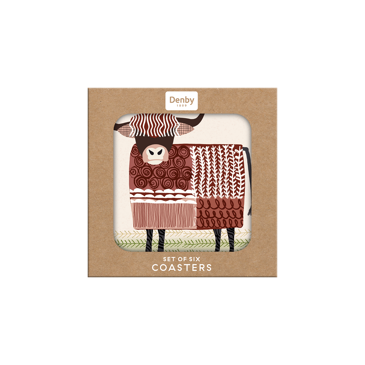 Denby Highland Cow Set Of 6 Coasters