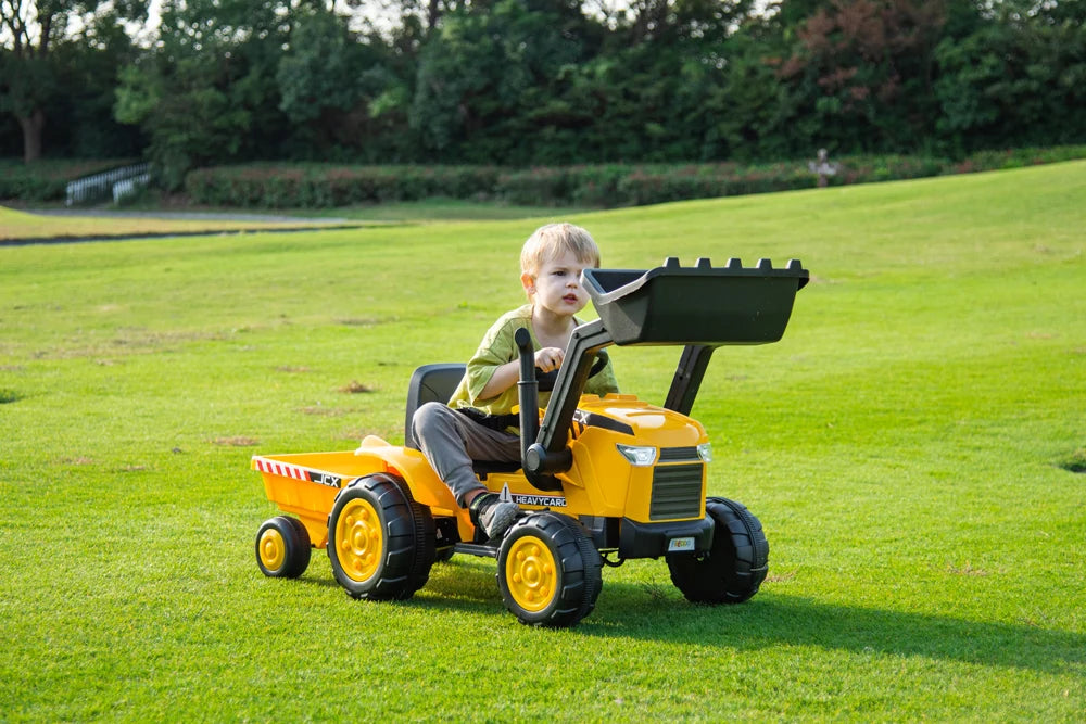 2026 12V Excavator Tractor Trailer Kids Ride On One Seater Electric Truck with RC and Wagon