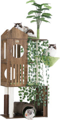 Large Cat Tree with Leaves, 72.8-Inch Cat Tower for Indoor Cats, Modern Cat Tree with Scratching Post, Large Perch, Tunnels, Swing Ball, Self
