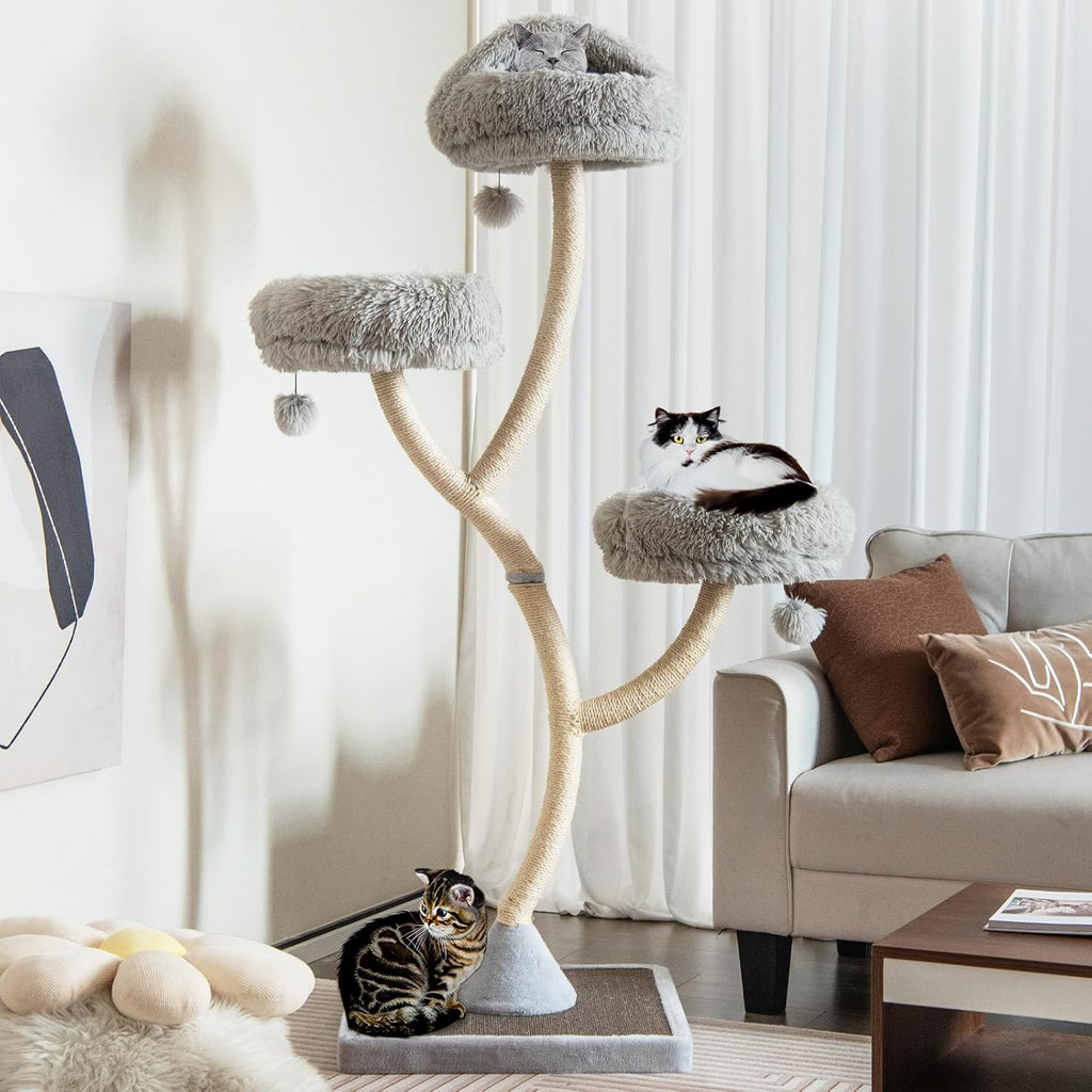 Tangkula Tall Cat Tree, 70 Inch Multi-Level Large Cat Tower with 3 Warm Perches, 3 Jingling Balls, Sisal Scratching Posts & Board, Modern Cat Tree