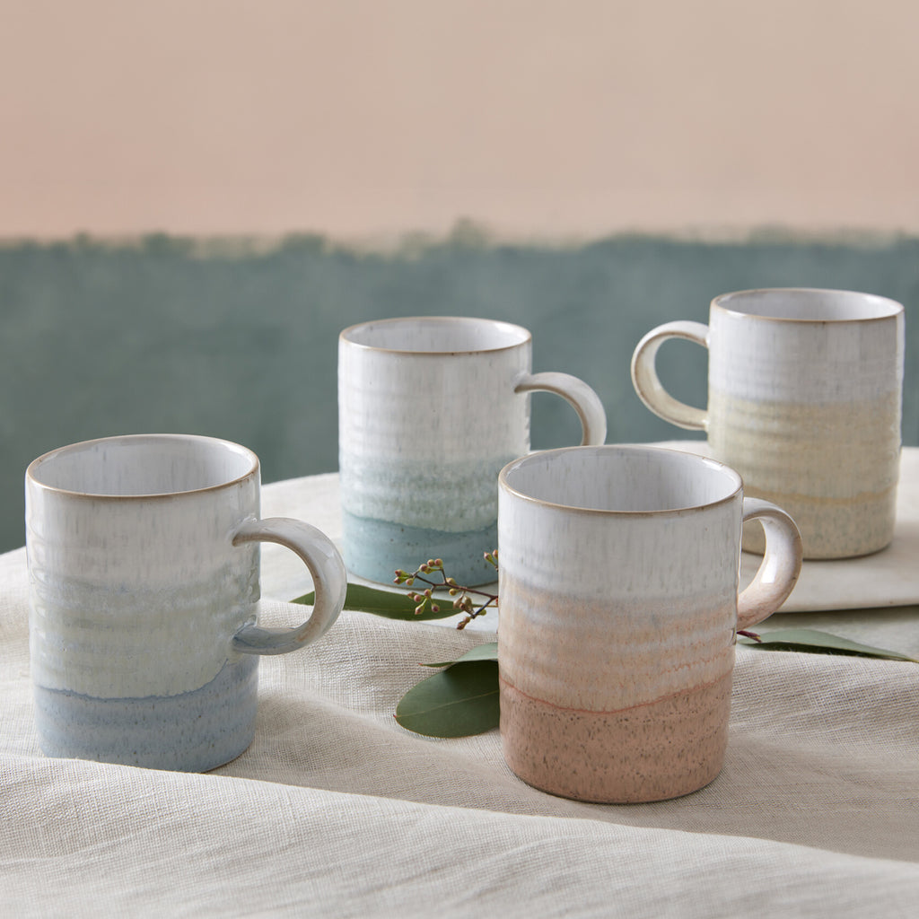 Kiln Lemon And Light Blue Ridged Mugs - Set Of 2
