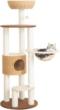 Modern Cat Tree for Large Cat, 56.7-Inch Tall Cat Tower with Scratching Post for Indoor Cats, Multi-Level Cat Condo with Hand-Woven Cat Bed and