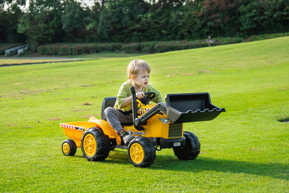 2026 12V Excavator Tractor Trailer Kids Ride On One Seater Electric Truck with RC and Wagon