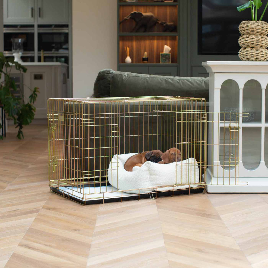 Cozy & Calming Puppy Cage Bed In Ivory Boucl