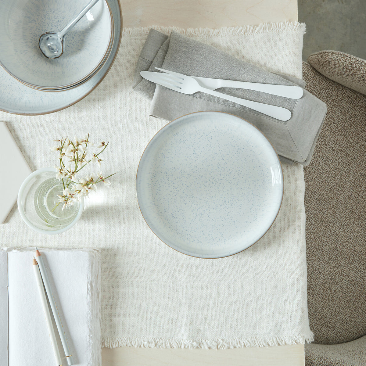 White Speckle Coupe Medium Plates - Set Of 4