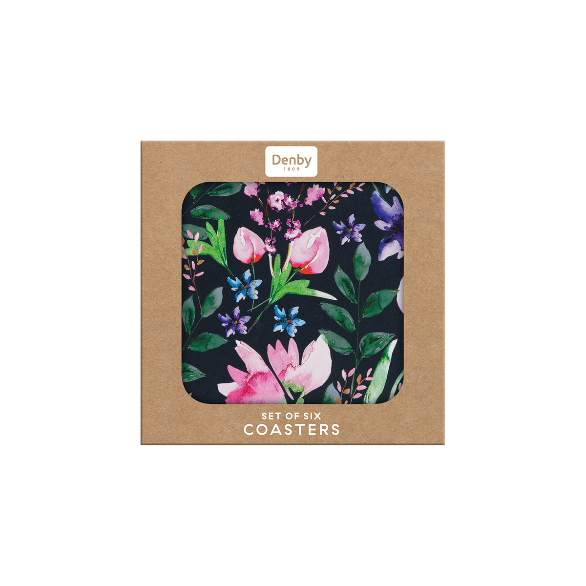 Dark Floral Round Coasters Pack Of 6