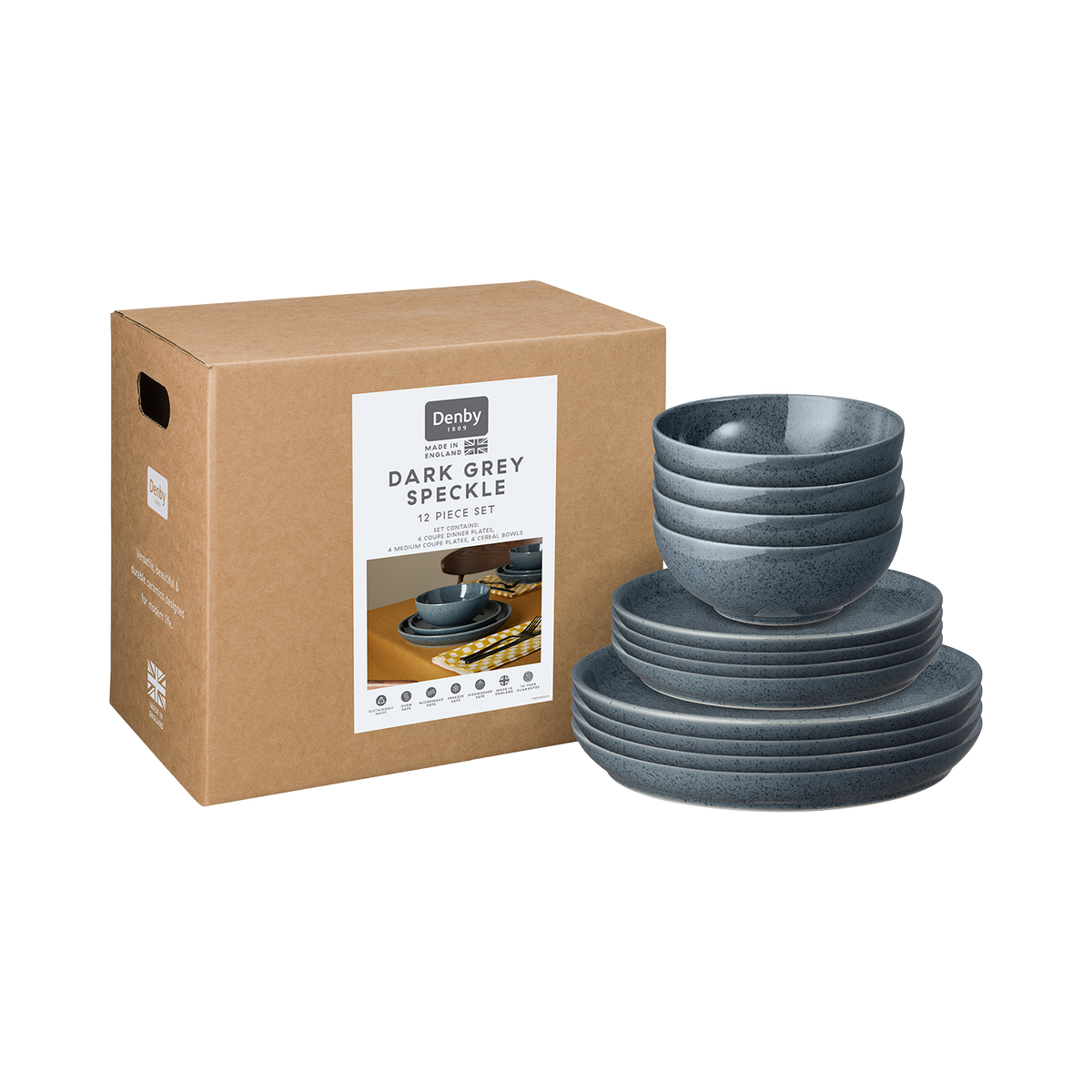 Dark Grey Speckle 12 Piece Dinner Set